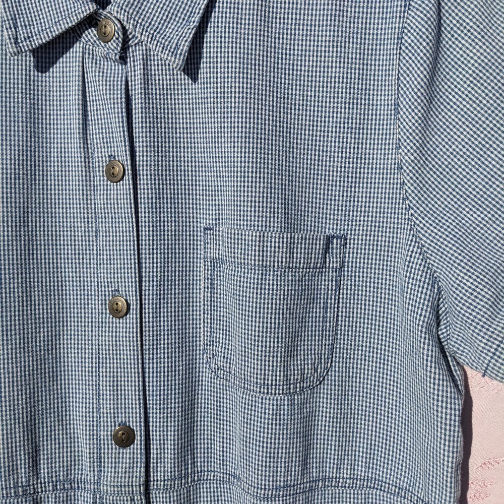 Vintage Gingham Maxi Shirt Dress Large Blue Cotton Cottagecore Button Up Plaid - Picture 5 of 13